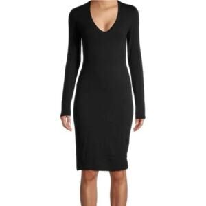 JAMES PERSE Women's V-Neck Cotton Long Sleeve Dress Minimalist Medium